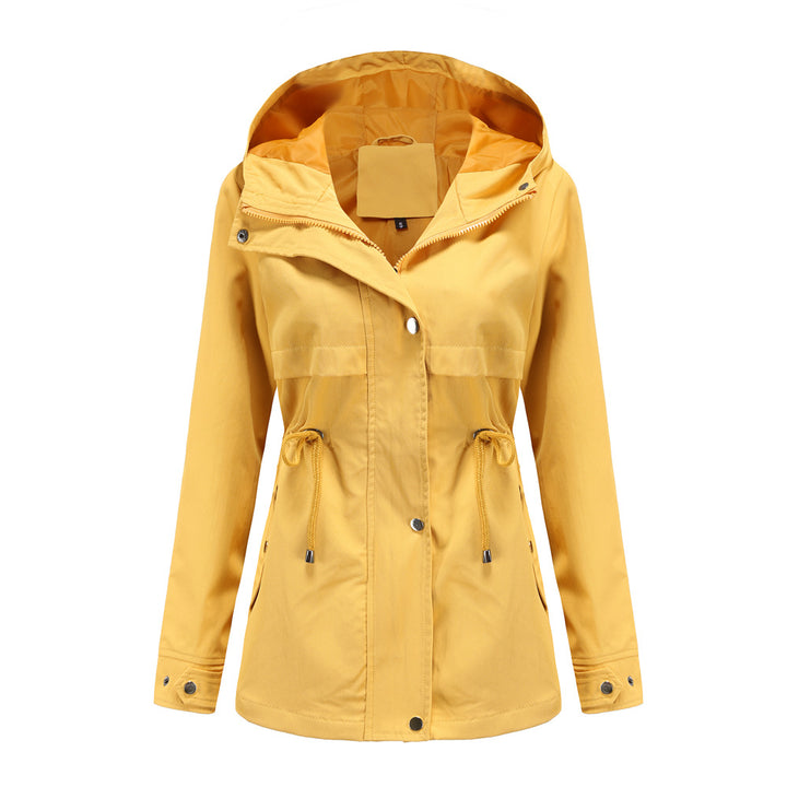 Damen nan atmungsaktive Übergangsjacke mit Kapuze, Taillenzug und verdeckter Druckknopfleiste Echo Archiv