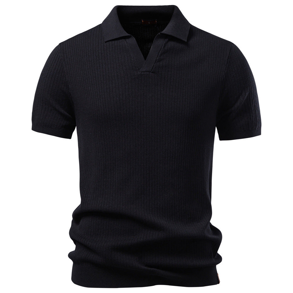 Herren nan fein geripptes Kurzarm-Poloshirt mit offenem Kentkragen Echo Archiv