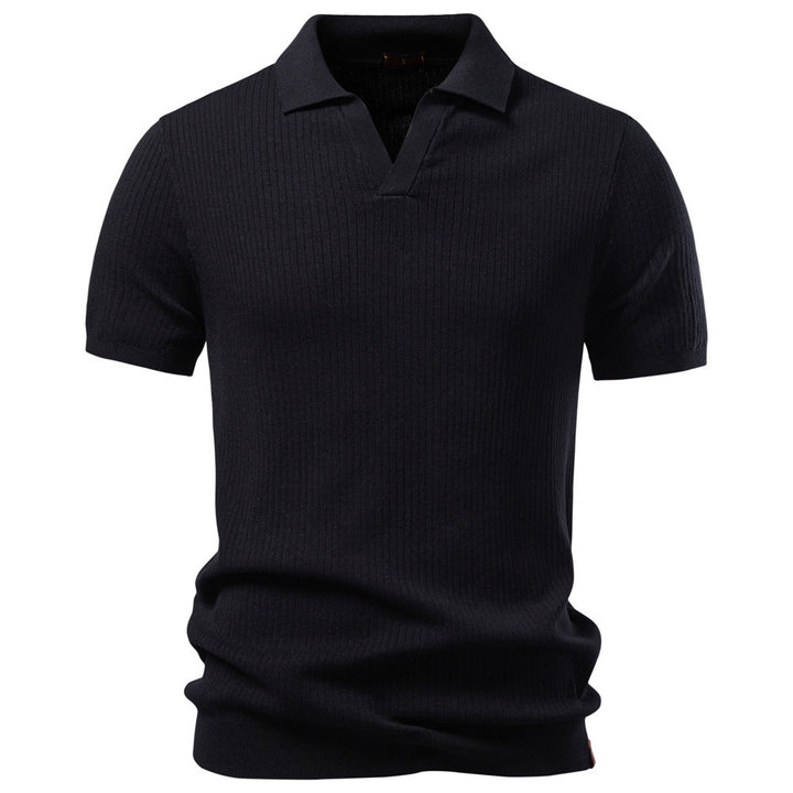 Herren nan fein geripptes Kurzarm-Poloshirt mit offenem Kentkragen Echo Archiv