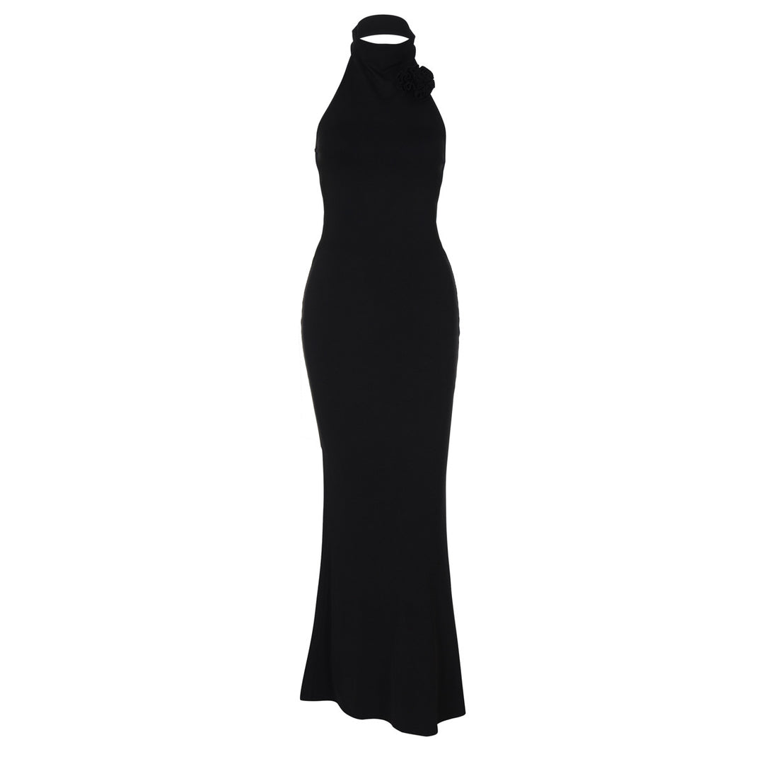 Damen Elegantes Maxi-Kleid mit raffiniertem Halter und floralem Akzent Echo Archiv