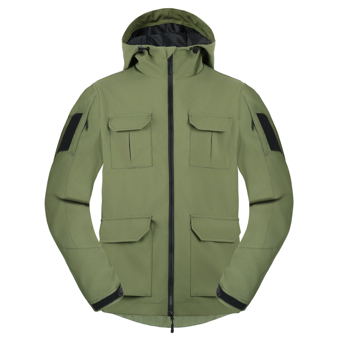 Men's weatherproof hooded utility parka with flap chest pockets and sleeve patch panels – Cavarno