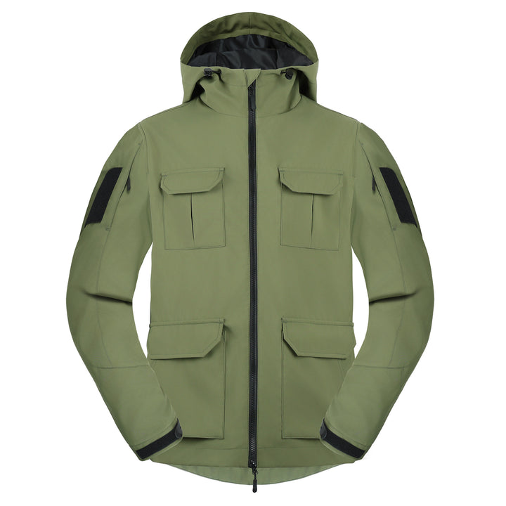 Men's weatherproof hooded utility parka with flap chest pockets and sleeve patch panels – Cavarno