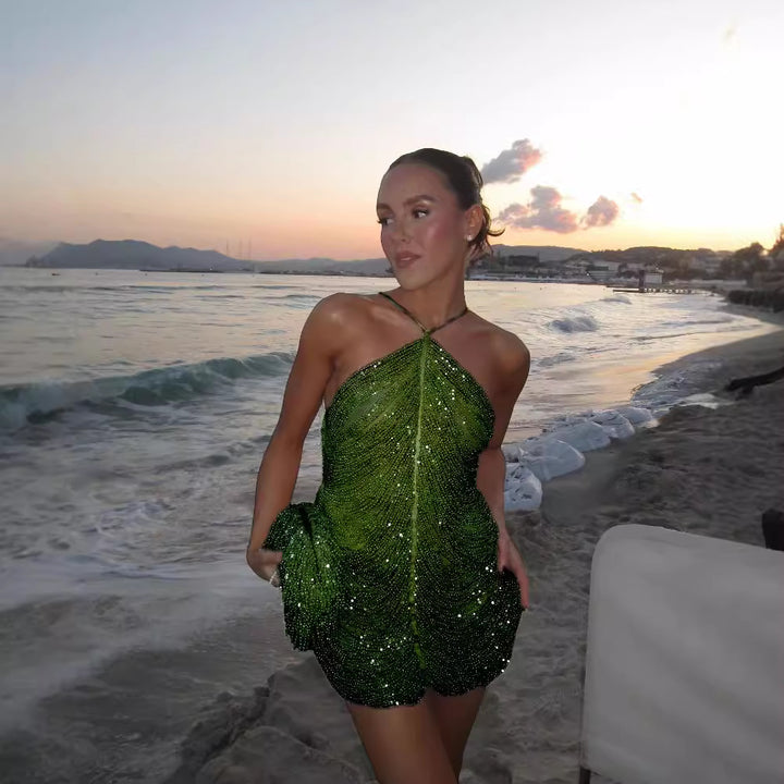 Damen Glitzerndes Minikleid mit raffinierten Perlenakzenten Echo Archiv