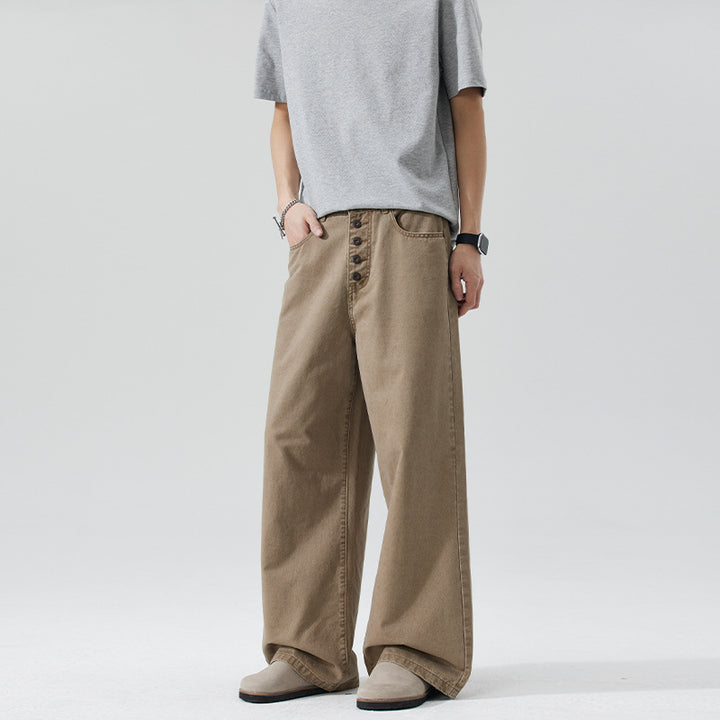 Herren Extraweite Denim-Hose mit sichtbarer Knopfleiste und bodenlangem Palazzoschnitt Echo Archiv