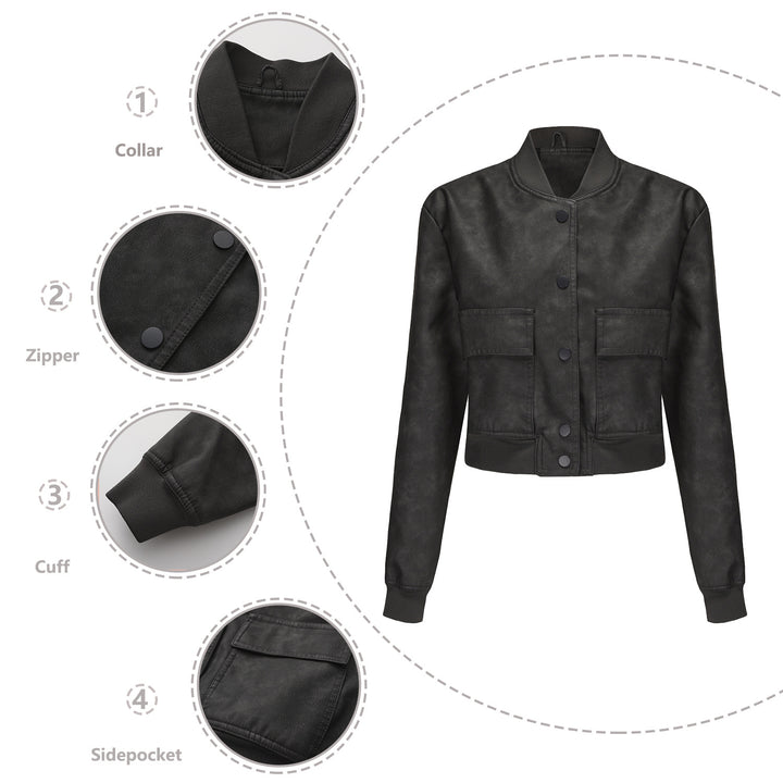 Damen nan kurze Crop-Kunstlederjacke im Blousonstil mit Druckknopffront und aufgesetzten Pattentaschen Echo Archiv