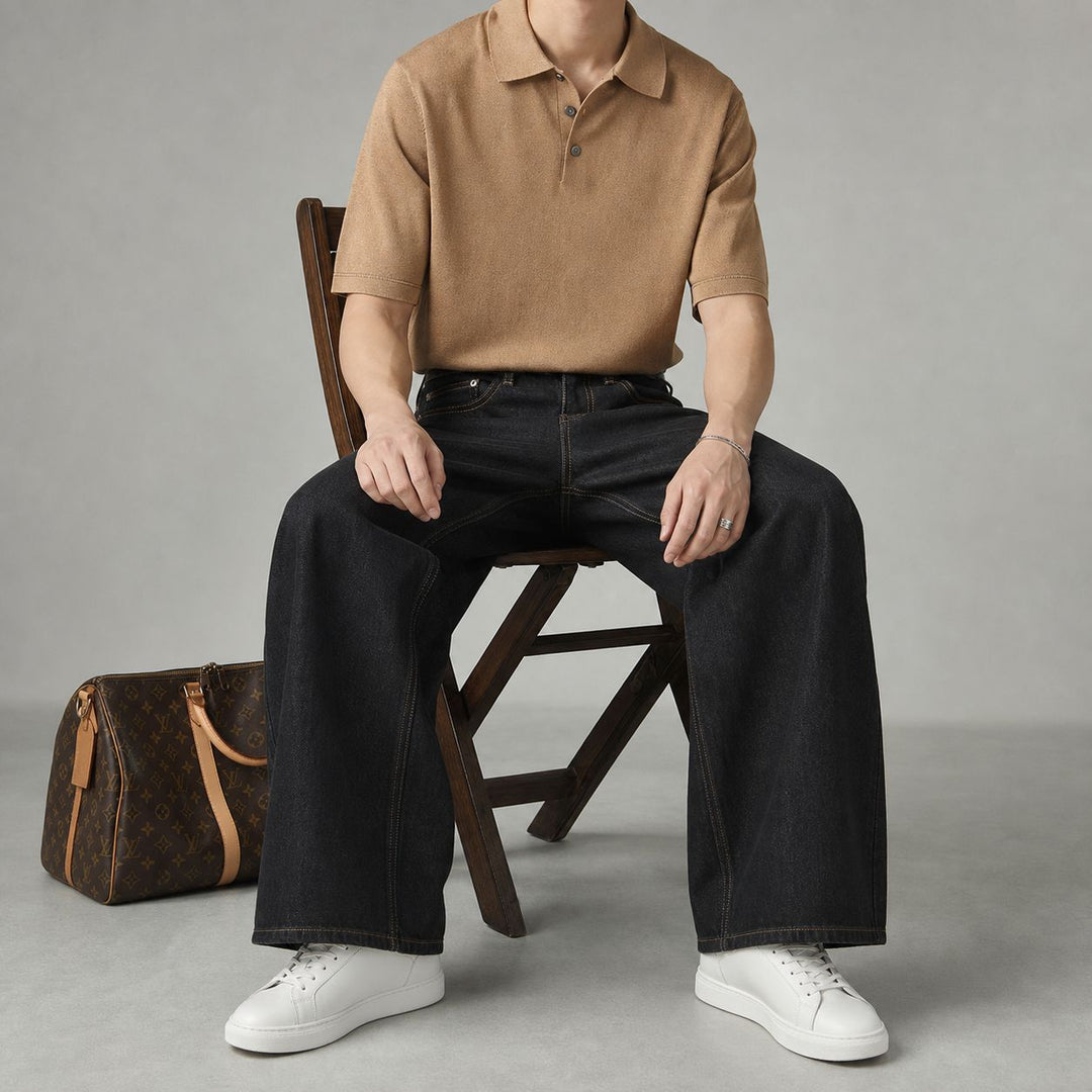 Damen High-Waist Culotte-Jeans aus Denim mit weitem Bein Echo Archiv