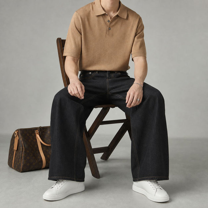 Damen High-Waist Culotte-Jeans aus Denim mit weitem Bein Echo Archiv