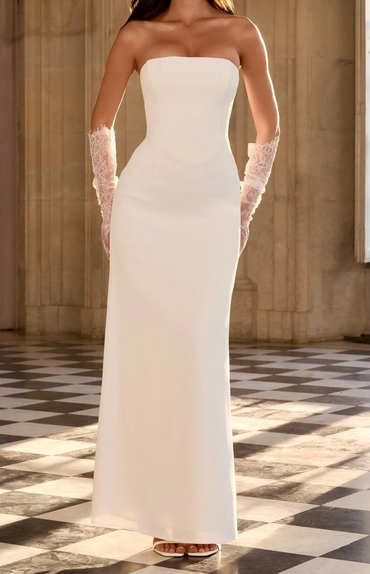 Damen Elegantes Hochzeitskleid mit schulterfreiem Design und Spitzenärmeln Echo Archiv