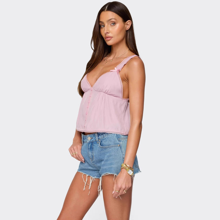 Damen Crop-Top aus feiner Baumwolle mit dekorativen Knopfdetails Echo Archiv