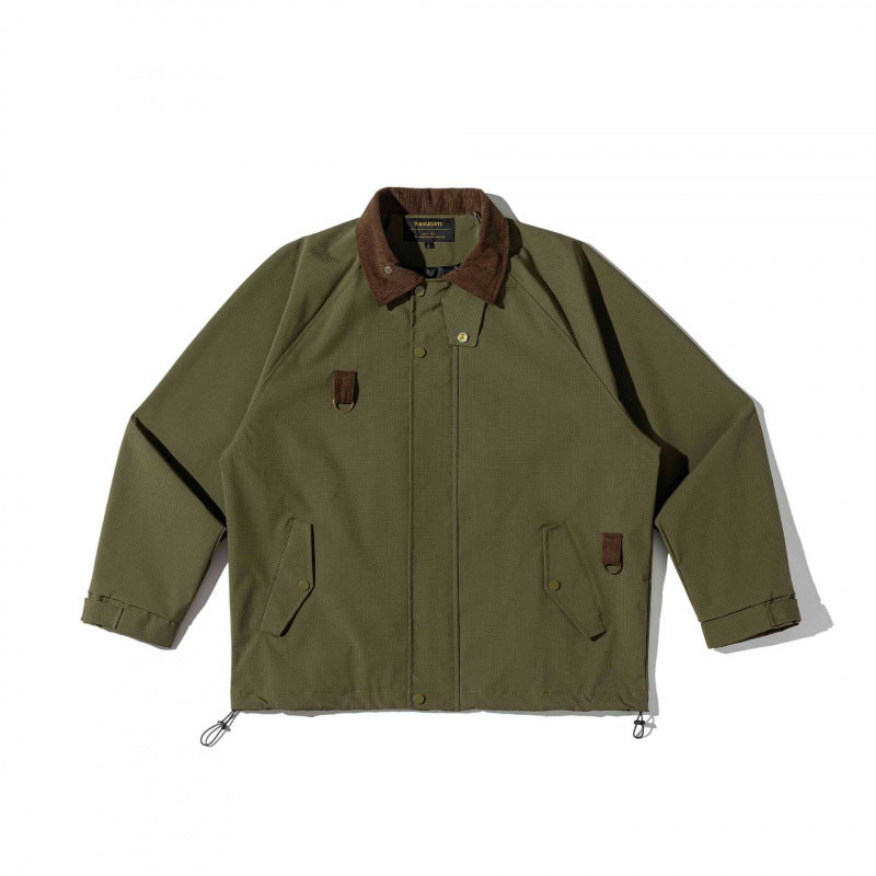 Unisex Kastenförmige Overshirt‑Jacke im Utility‑Stil mit Cordkragen, Pattentaschen und Kordelzugsaum Echo Archiv