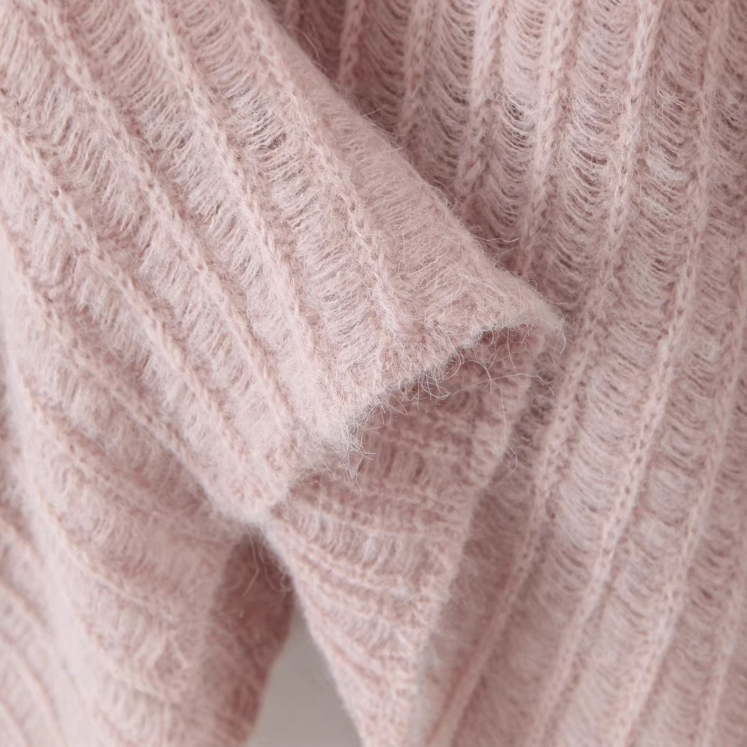 Damen Grob gestrickte Oversize‑Strickjacke mit Hemdkragen und Knopfleiste Echoarchiv