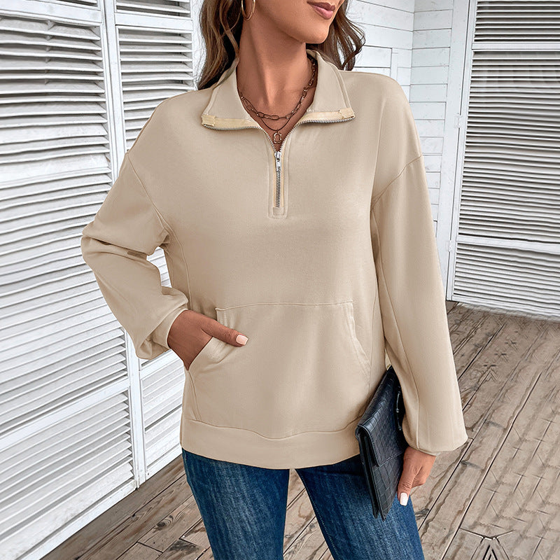 Damen Leichtes Halbzip-Sweatshirt im Relaxed-Fit mit Kängurutasche und Stehkragen Echoarchiv