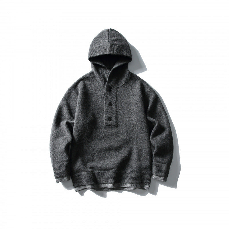 Unisex Strick‑Kapuzenpullover mit halber Knopfleiste, geripptem Saum und zweilagigem Abschluss Echo Archiv