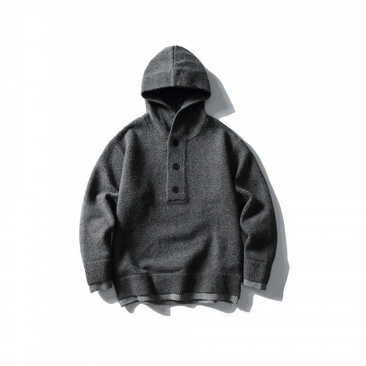 Unisex Strick‑Kapuzenpullover mit halber Knopfleiste, geripptem Saum und zweilagigem Abschluss Echo Archiv