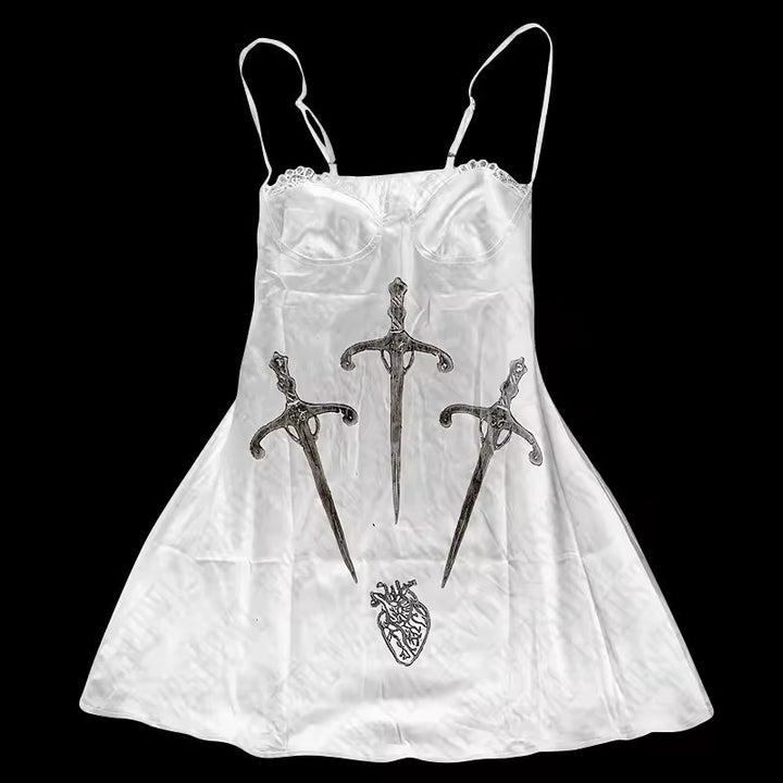 Damen Verspieltes Satin-Kleid mit Kunstgrafiken Echo Archiv