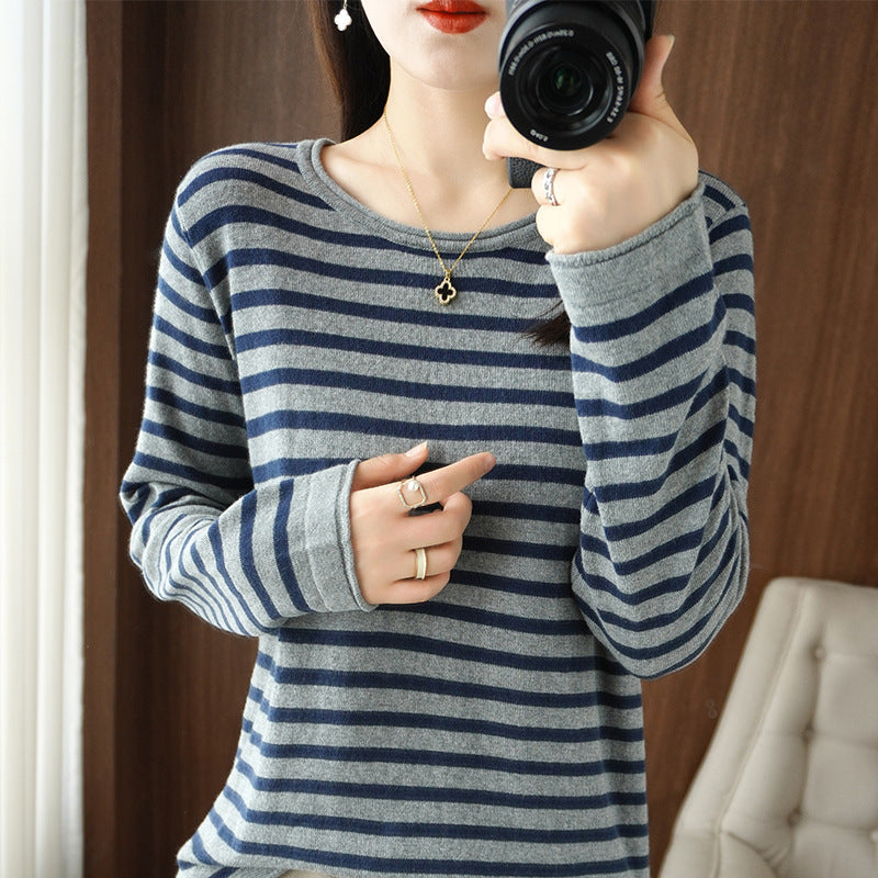 Damen Maritim inspirierter Baumwoll-Feinstrickpullover mit Streifen und leicht kastiger Silhouette Echoarchiv