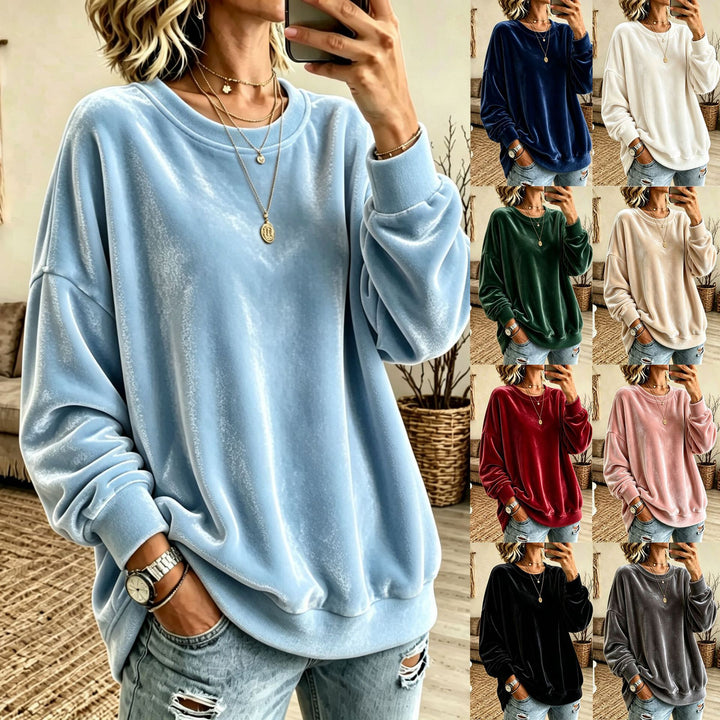 Damen Oversize-Samtpullover mit weitem Schnitt und geripptem Saum Echoarchiv