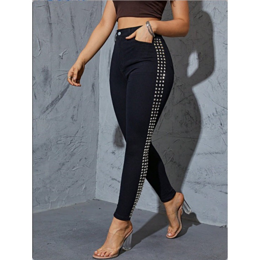 Damen Hochtaillierte Skinny-Jeansleggings mit seitlichem Nietenband und Sculpting-Effekt Echo Archiv