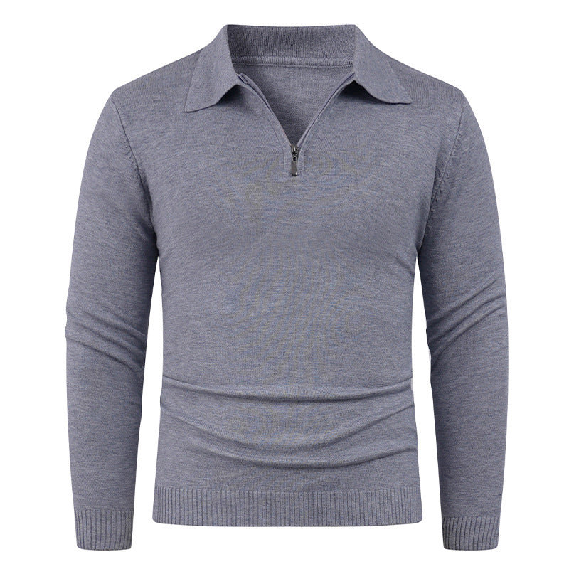 Herren Strickpullover mit halb offenem Kragen und feiner Rippenstruktur Echoarchiv