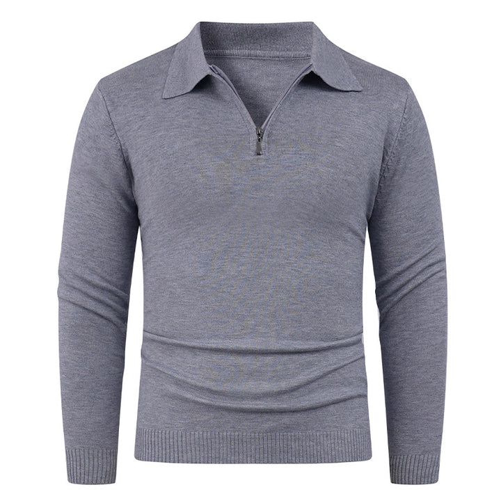 Herren Strickpullover mit halb offenem Kragen und feiner Rippenstruktur Echoarchiv