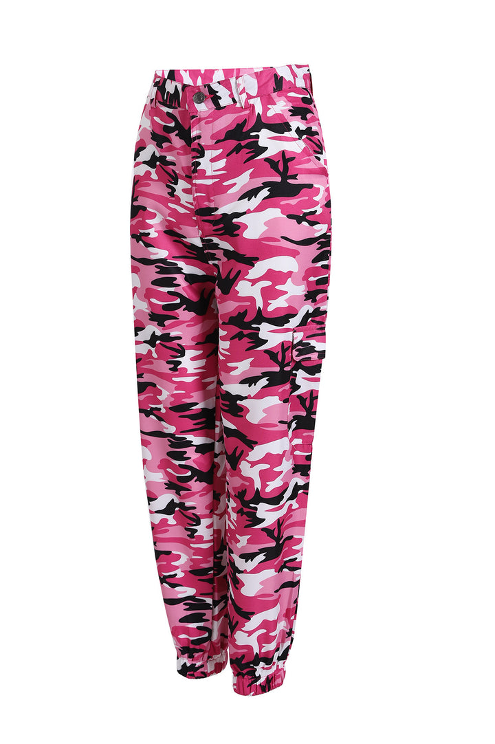 Damen Cargohose mit Camouflage‑Print, elastischem Bund und Beinbündchen Echoarchiv