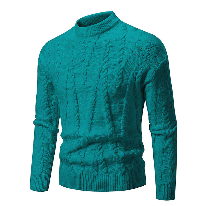Herren Strickpullover mit klassischem Zopfdesign und hohem Kragen Echoarchiv