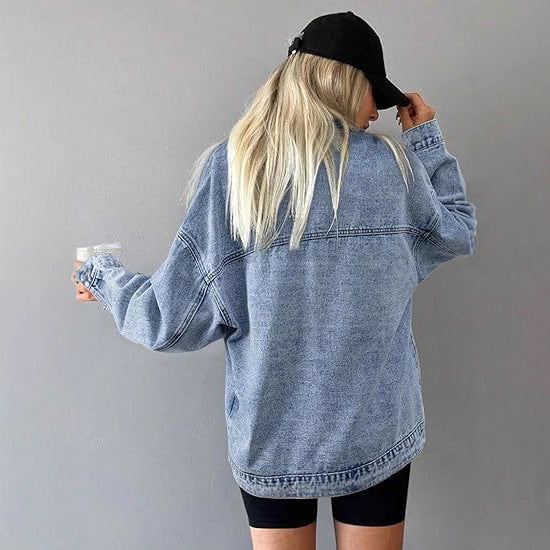 Damen Oversize Jeansjacke mit tiefer Passe, geradem Saum und Vintage‑Waschung Echo Archiv