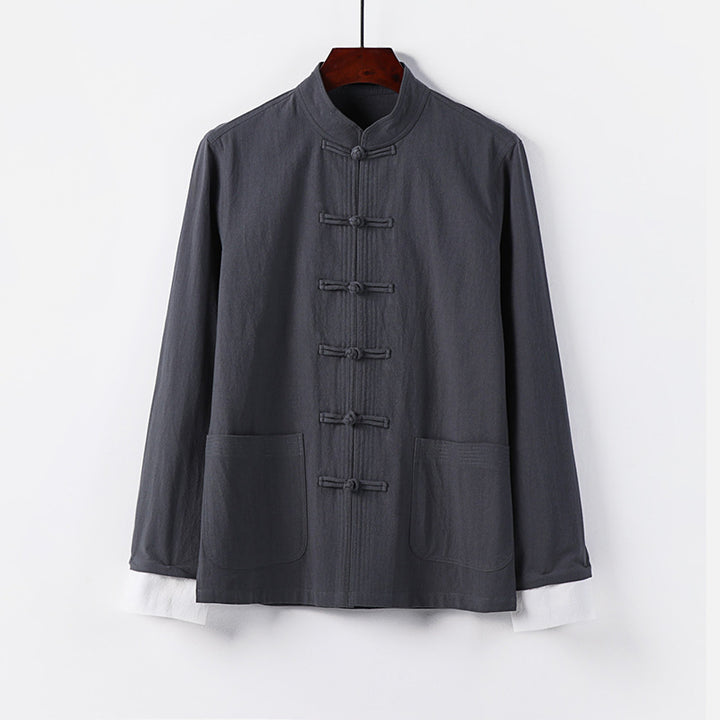 Herren Traditionelle chinesische Tang-Jacke mit Stehkragen und Knotenverschlüssen Echoarchiv