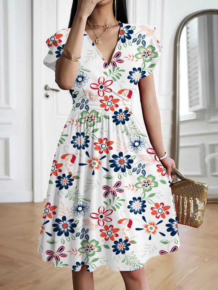 Damen Wickelkleid mit voluminösen Ärmeln und femininem V-Ausschnitt Echo Archiv