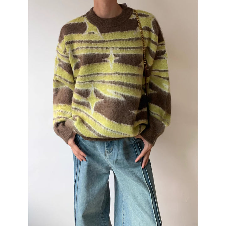 Damen Modischer Grobstrickpullover mit grafischem Muster Echoarchiv