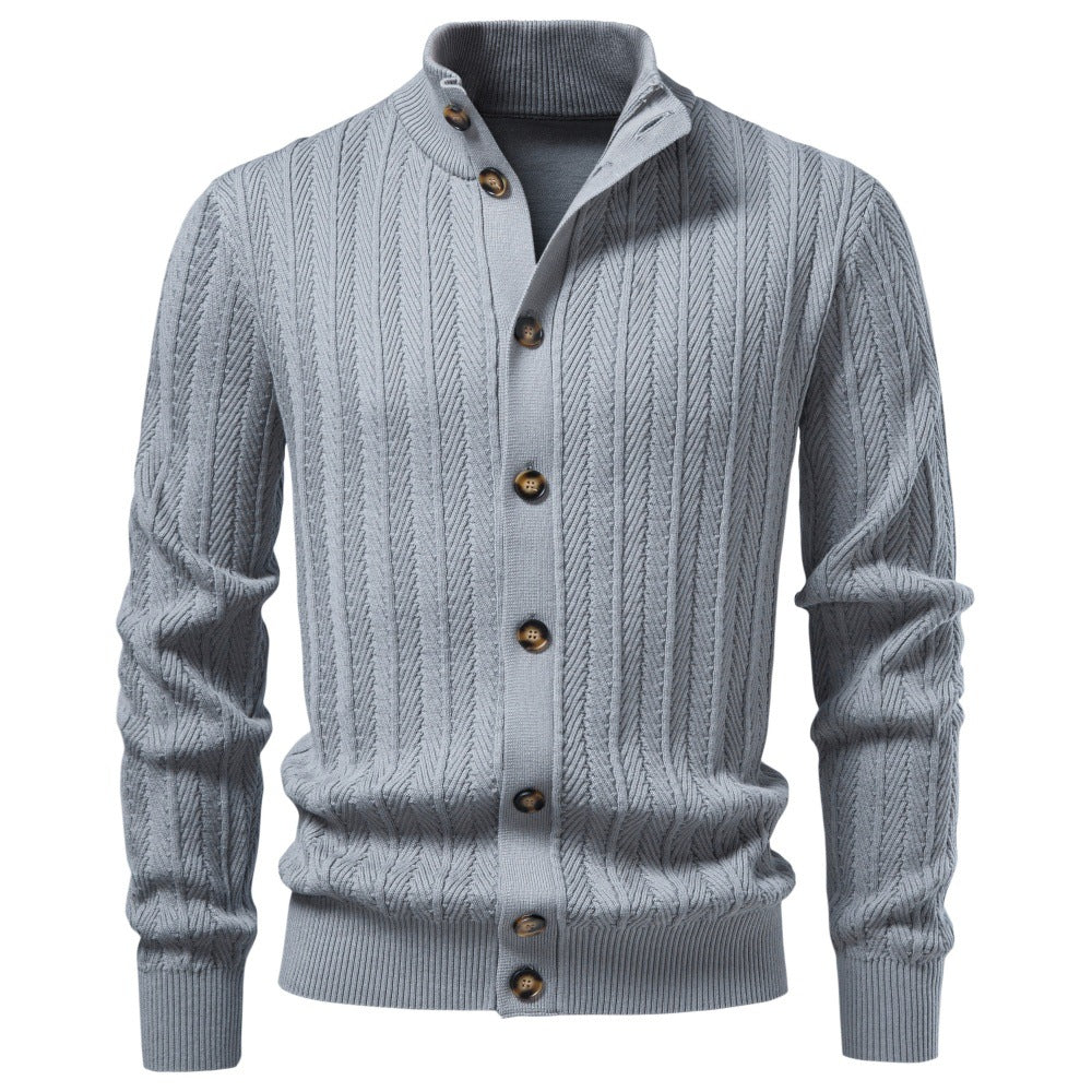 Herren Feinstrick-Button-Cardigan mit Zopfmuster und Stehkragen Echoarchiv