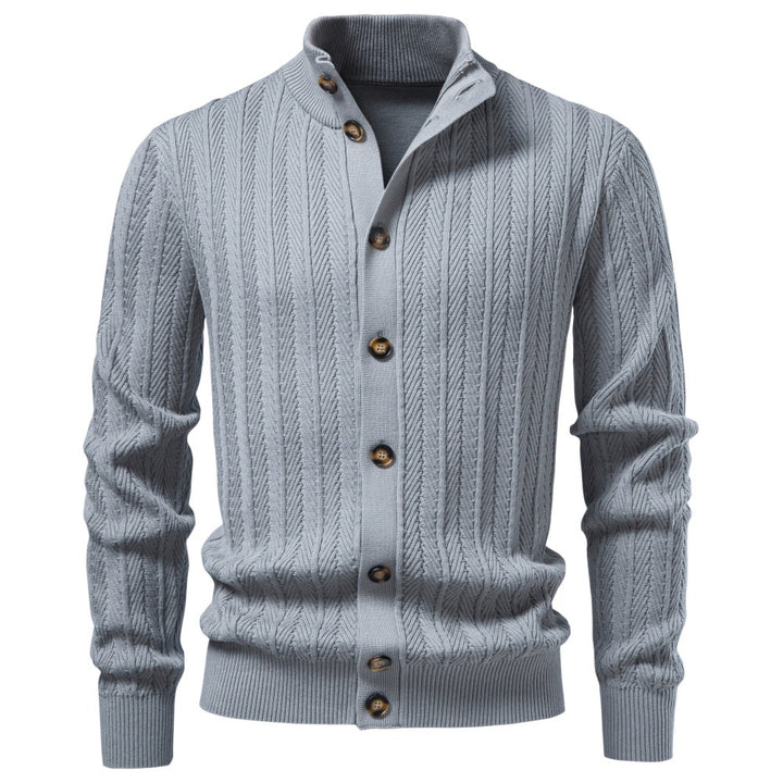Herren Feinstrick-Button-Cardigan mit Zopfmuster und Stehkragen Echoarchiv