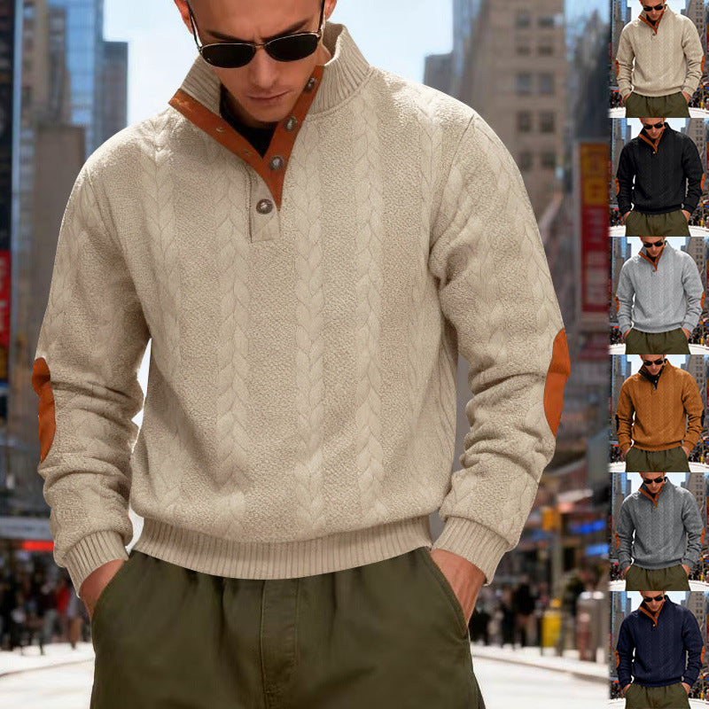 Herren gestrickter Pullover mit Kontrastdetails und modernem Knopfverschluss Echoarchiv