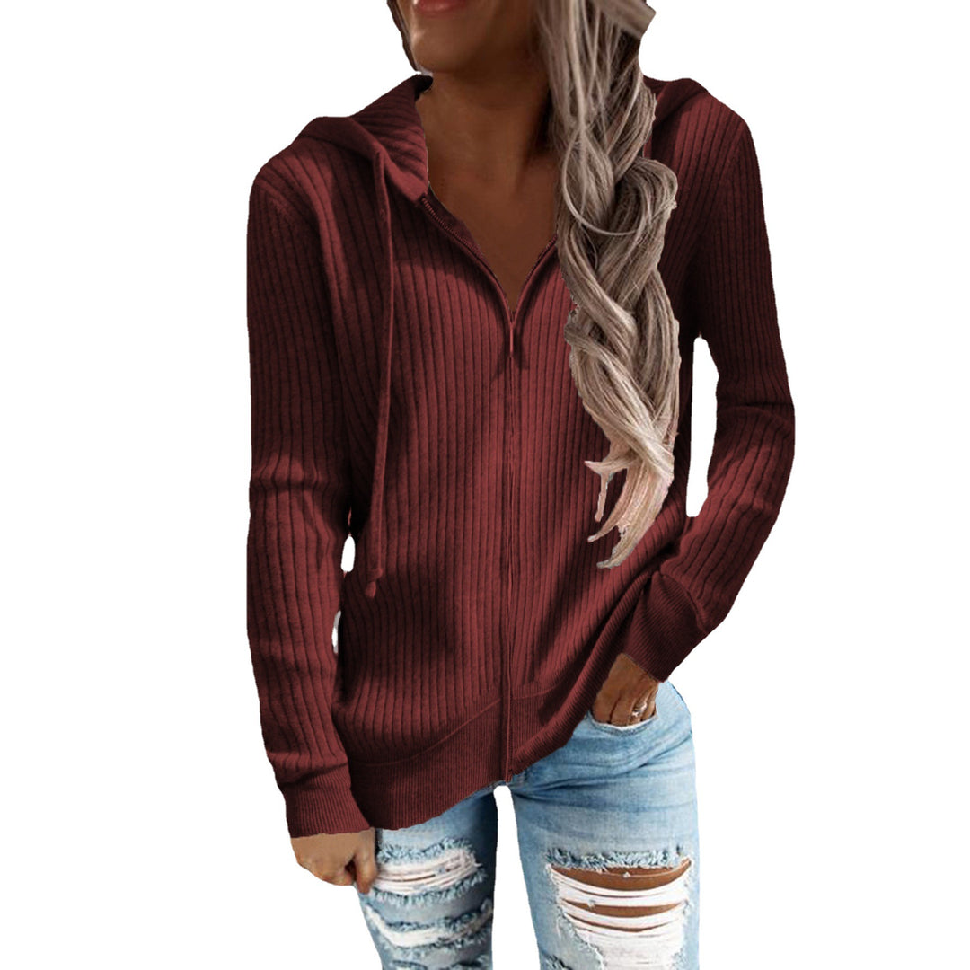 Damen Kapuzenjacke im modernen Rippenstrickdesign mit Taschen Echoarchiv