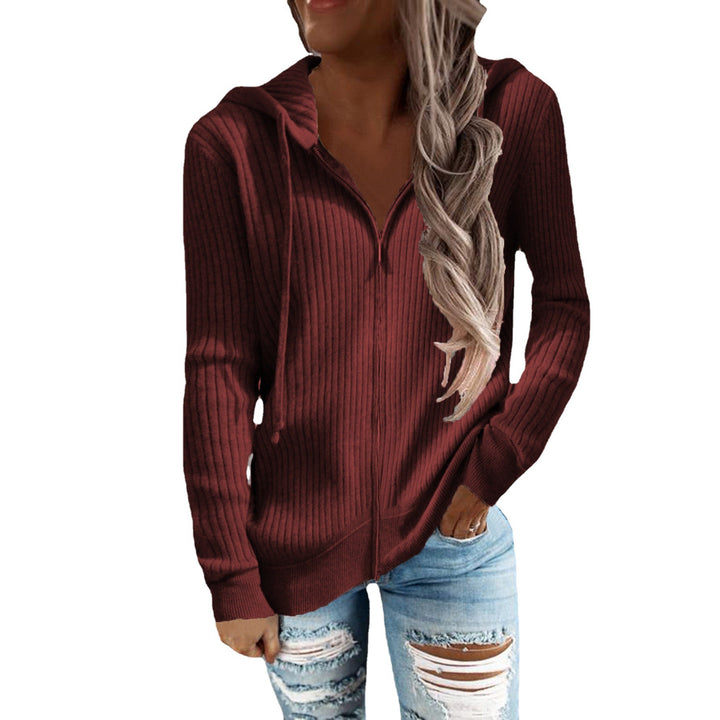 Damen Kapuzenjacke im modernen Rippenstrickdesign mit Taschen Echoarchiv