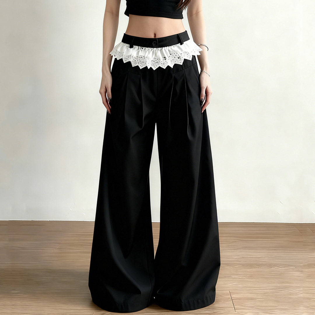 Damen Palazzo-Hose mit hohem Bund und dekorativem Spitzen-Volant Echo Archiv