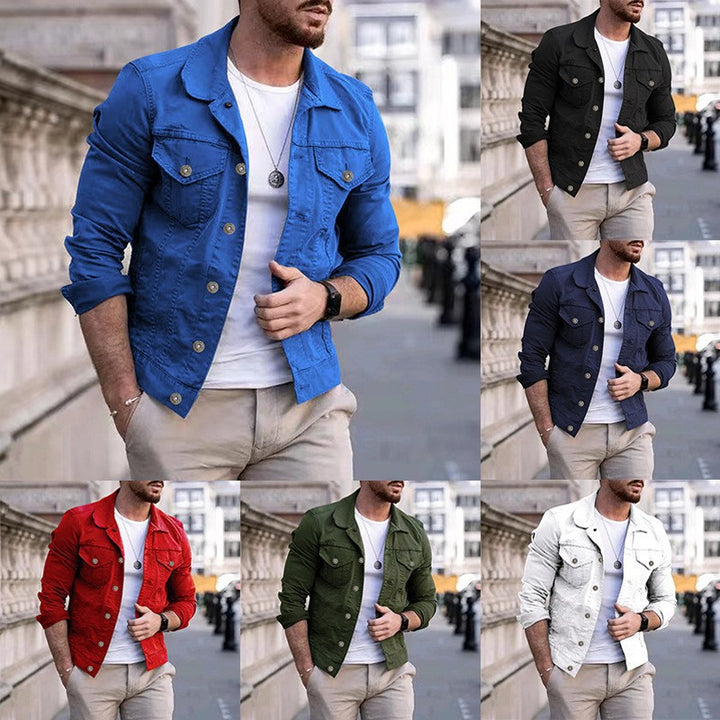 Herren nan taillierte Jeansjacke im Trucker-Stil mit Brusttaschen und Metallknöpfen Echo Archiv