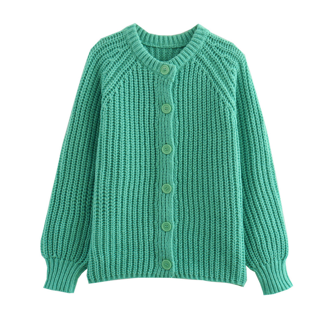 Damen nan grob gestrickte Raglan-Cardigan mit Ballonärmeln und durchgehender Knopfleiste Echo Archiv