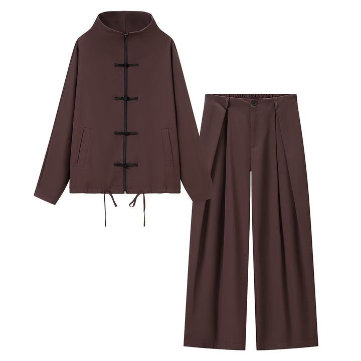 Damen leichte Boxy-Jacke mit Stehkragen, Zipper-Front, Kordelzug und dekorativen Knotenverschlüssen Echo Archiv