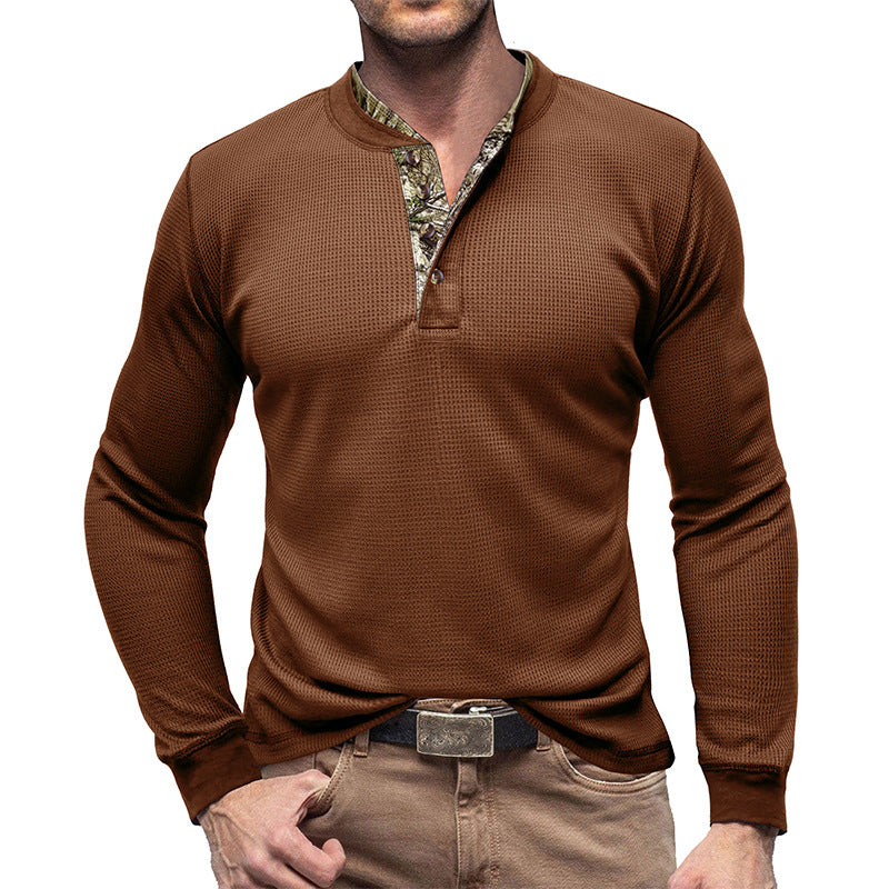Herren Langarm-Henley-Pullover mit modischem Kragen und strukturierter Oberfläche Echoarchiv