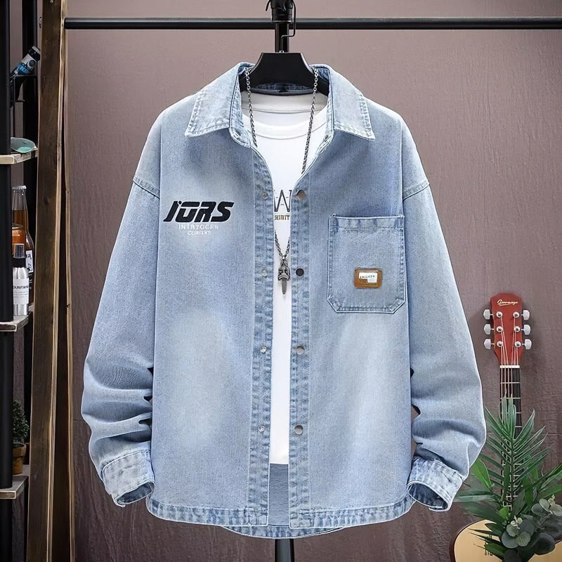 Herren Oversized Denim-Hemdenjacke im Vintage-Wash mit aufgesetzter Brusttasche Echoarchiv