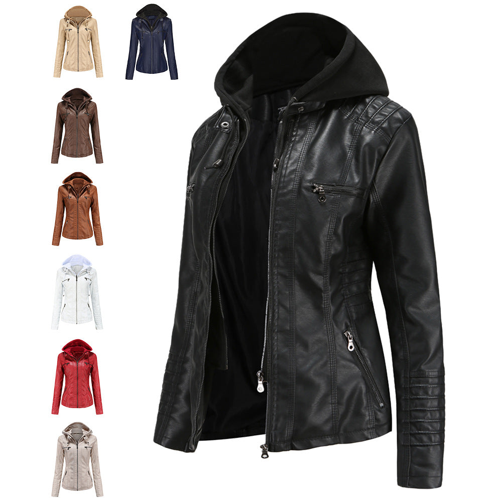 Damen nan taillierte Kunstlederjacke mit Kapuze, gesteppter Armblende und verdeckten Reißverschlusstaschen Echo Archiv