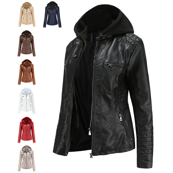 Damen nan taillierte Kunstlederjacke mit Kapuze, gesteppter Armblende und verdeckten Reißverschlusstaschen Echo Archiv