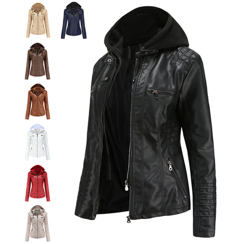 Damen nan taillierte Kunstlederjacke mit Kapuze, gesteppter Armblende und verdeckten Reißverschlusstaschen Echo Archiv