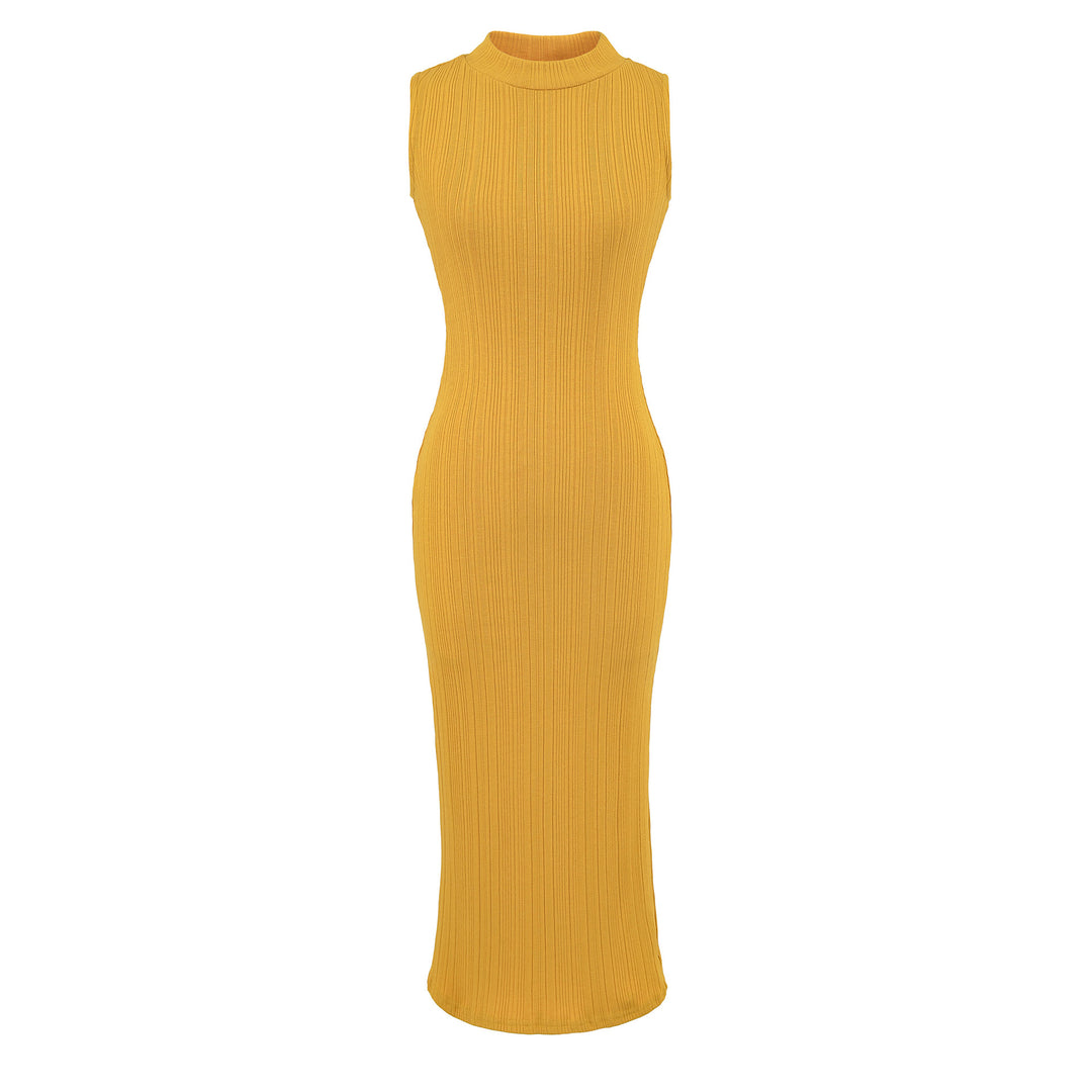Damen Midikleid in Rippstrick, ärmelloses Slim‑Fit mit Stehkragen Echoarchiv