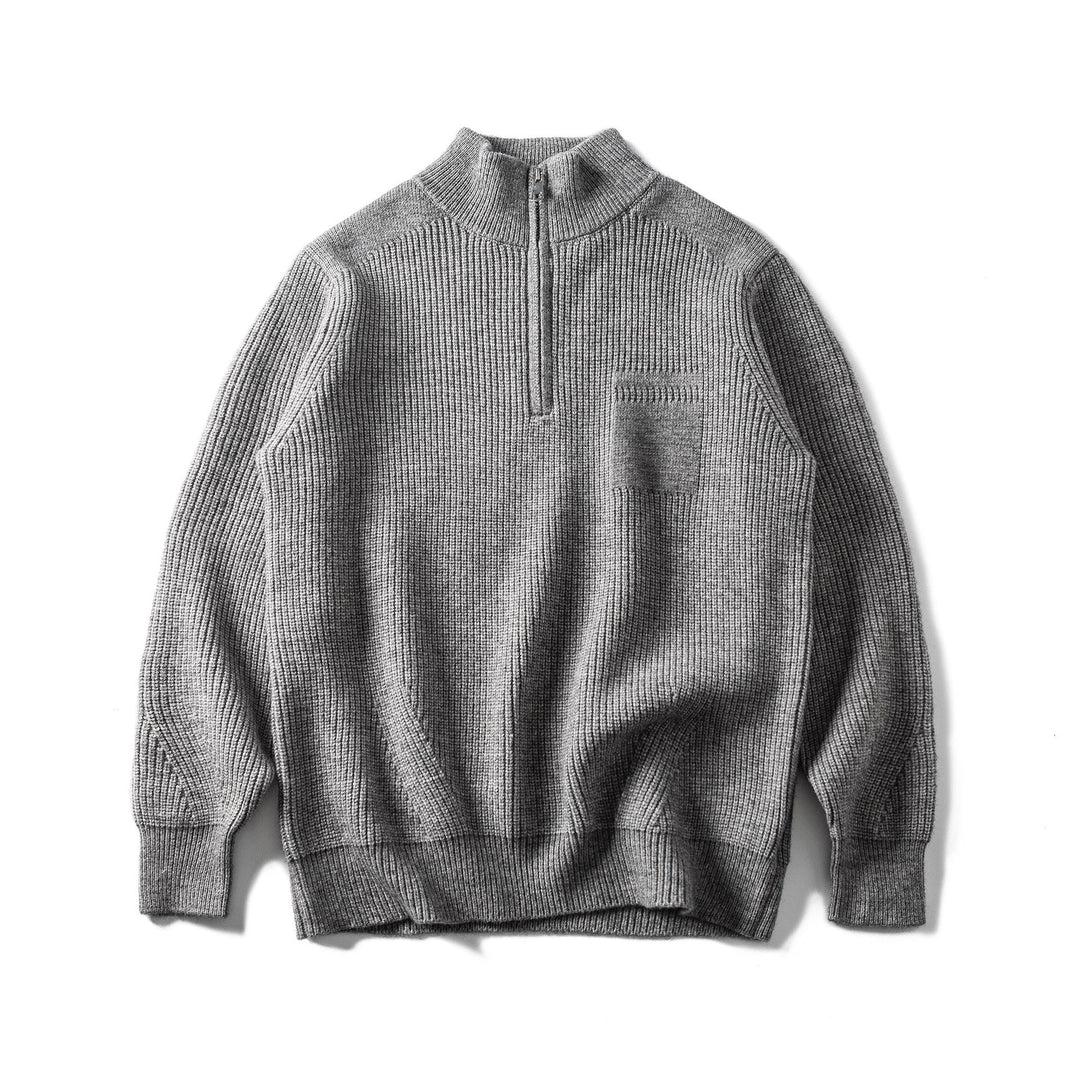 Herren Grobstrick Half‑Zip Pullover mit Stehkragen und Brusttasche Echoarchiv