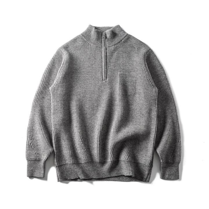 Herren Grobstrick Half‑Zip Pullover mit Stehkragen und Brusttasche Echoarchiv