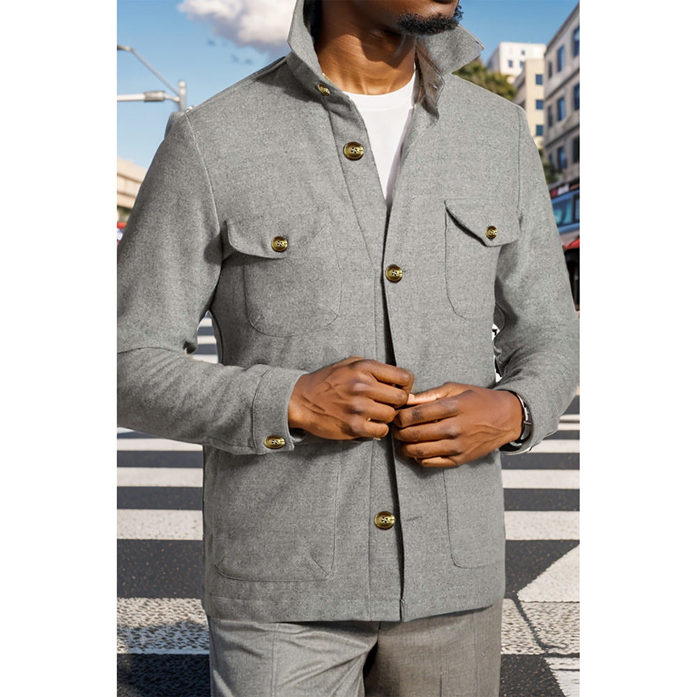 Herren moderne Utility-Jacke mit praktischem Stehkragen und aufgesetzten Taschen Echoarchiv