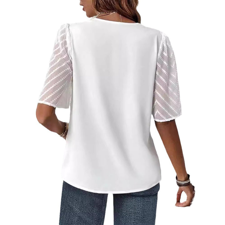 Damen nan V-Ausschnitt-Bluse mit plissierter Passe und transparenten Zickzack-Ärmeln Echo Archiv