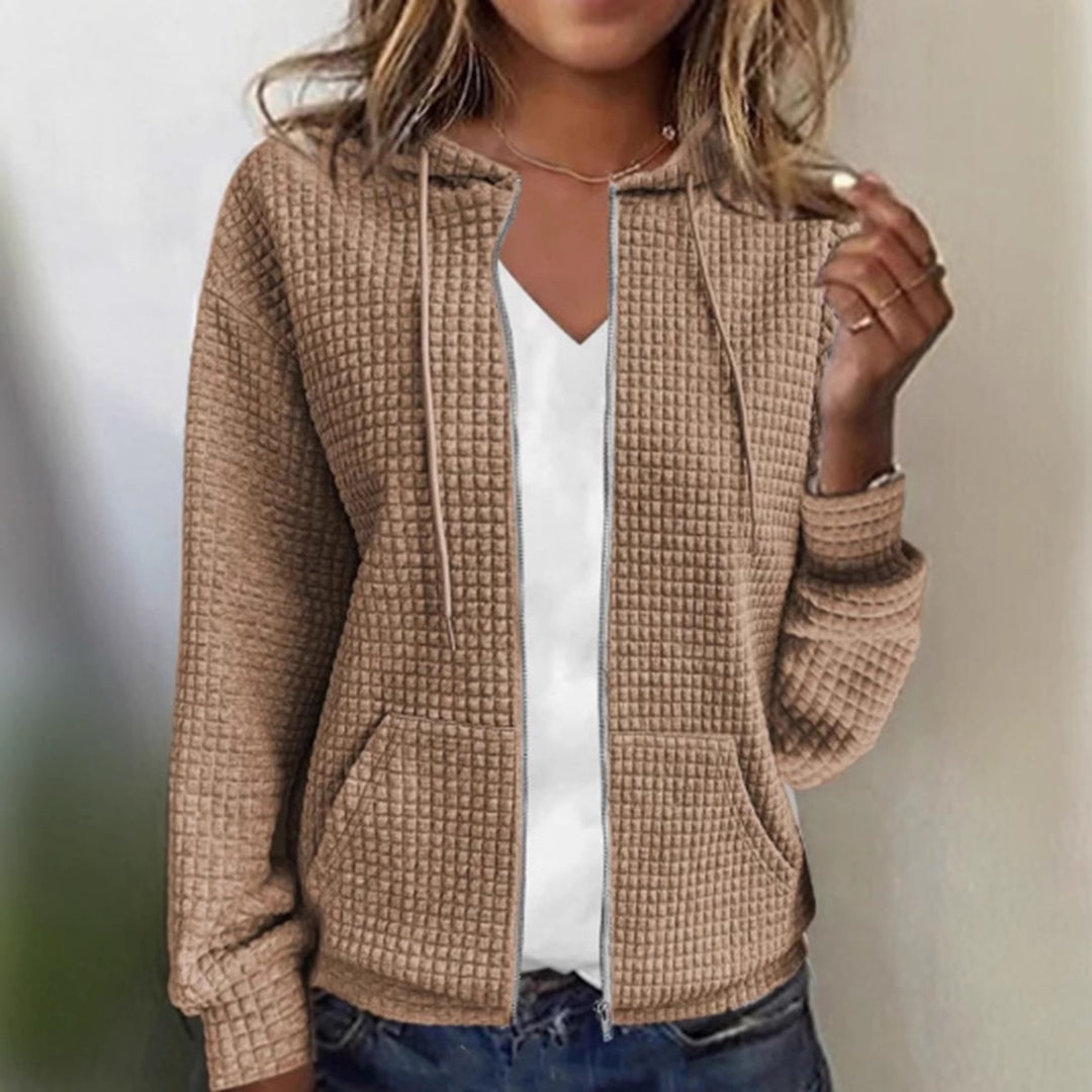 Damen nan gesteppte Kapuzenjacke mit Waffelstruktur, durchgehendem Reißverschluss und Kängurutaschen Echo Archiv
